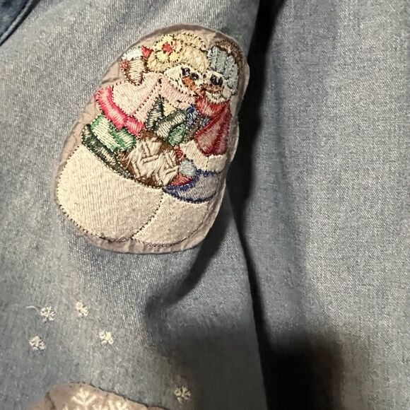 Denim Gear Women’s Long Sleeve Denim Button Up Shirt Embroidered Snowman Size S - Picture 9 of 13